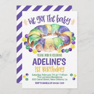 Mardi Gras Baby First Birthday Invitation