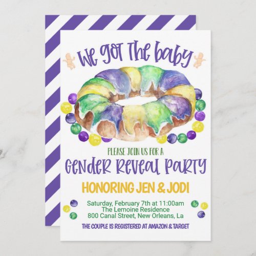 Mardi Gras Baby Gender Reveal Invitation