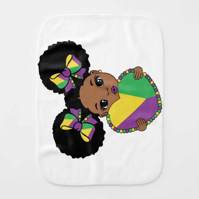 Mardi Gras Baby Girl Holding Heart  Burp Cloth (Front)