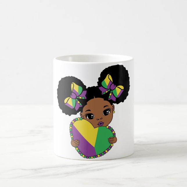 Mardi Gras Baby Girl Holding Heart  Coffee Mug (Center)