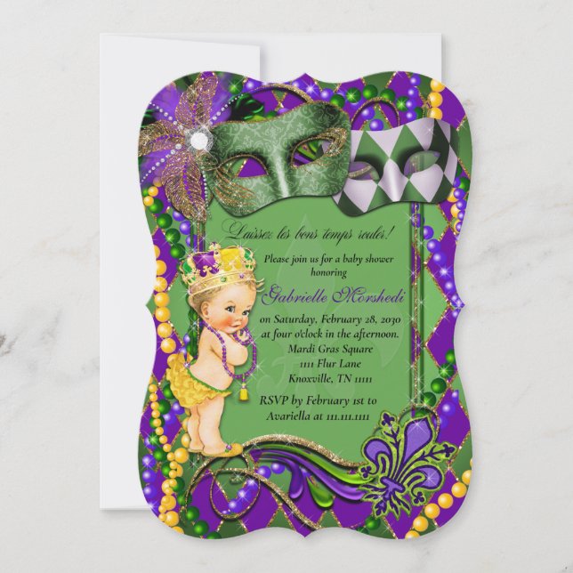 Mardi Gras Baby Shower Invitation (Front)