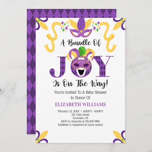 Mardi Gras Baby Shower Invitation (Front/Back)