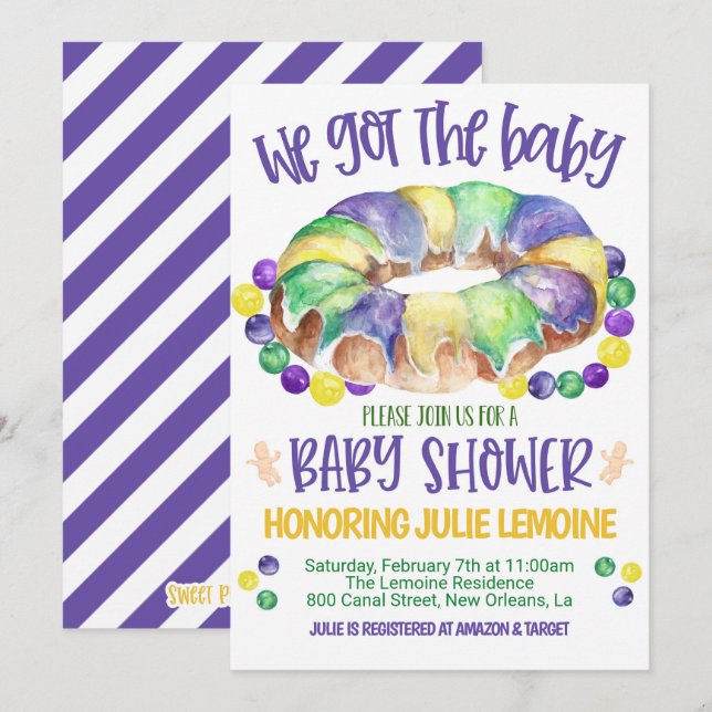 Mardi Gras Baby Shower Invitation (Front/Back)