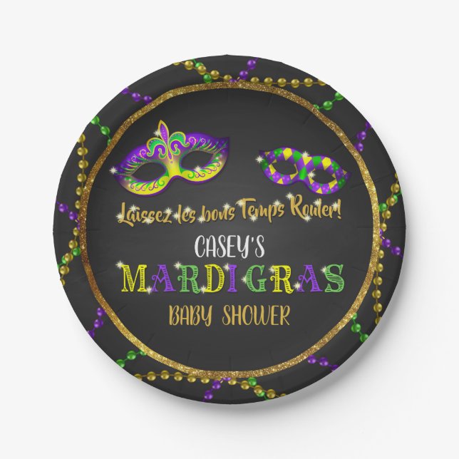 Mardi Gras Baby Shower Paper Plates (Front)