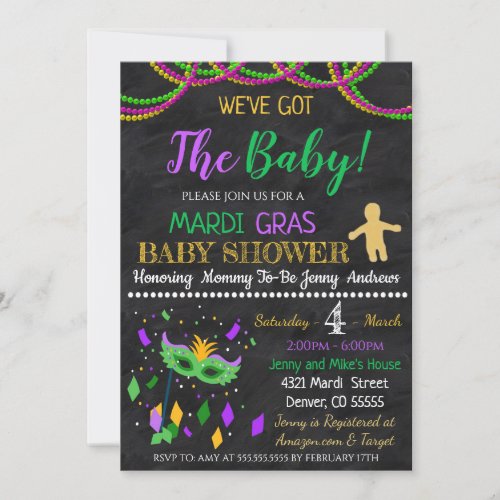 Mardi Gras Baby Shower Party Invitation
