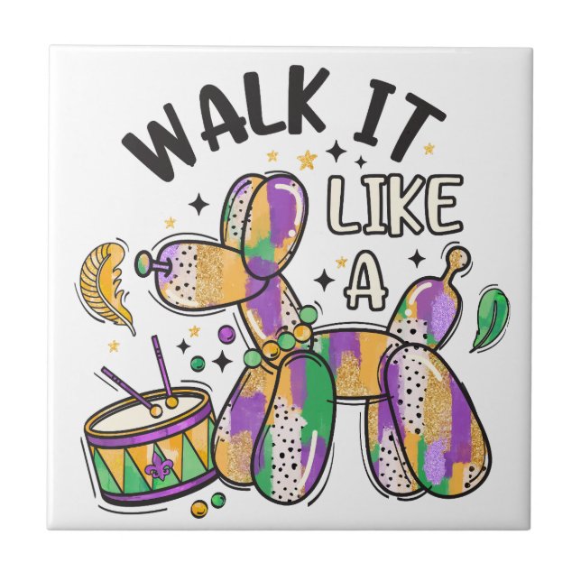 Mardi Gras Balloon Dog Ceramic Tile (Front)