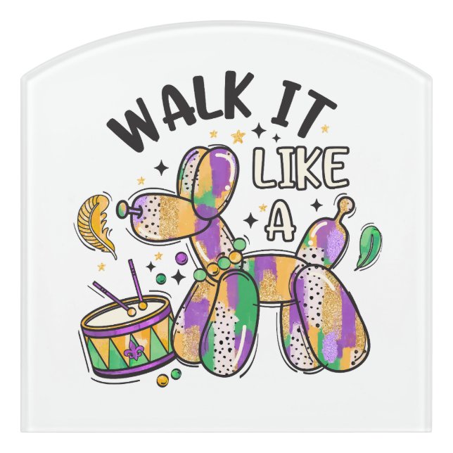 Mardi Gras Balloon Dog Door Sign (Contour Front)