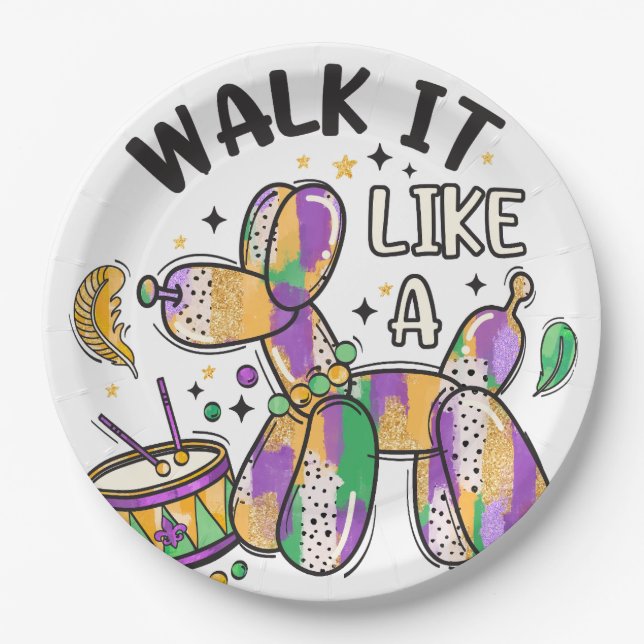 Mardi Gras Balloon Dog Paper Plates (Front)