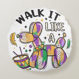 Mardi Gras Balloon Dog Round Pillow