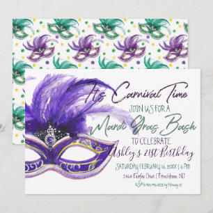 Mardi Gras Bash 21st Birthday Invitation