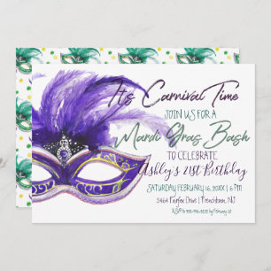 Mardi Gras Bash   21st Birthday Invitation