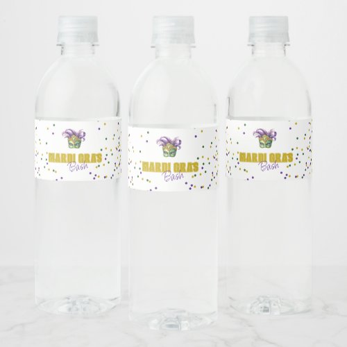 Mardi Gras Bash Party Water Bottle Label