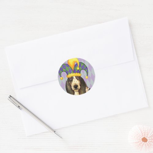 Mardi Gras Basset Hound Classic Round Sticker