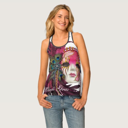 Mardi Gras Beaches With Pink Mask  Tank Top