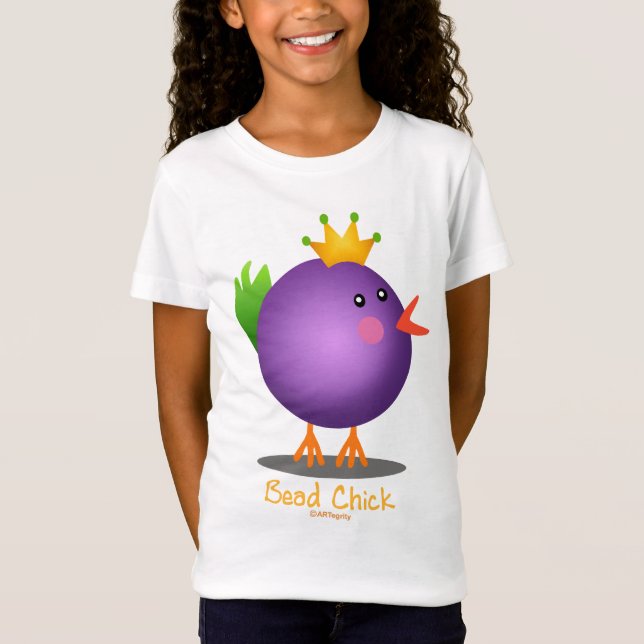 Mardi Gras Bead Chick (purple) T-Shirt (Front)