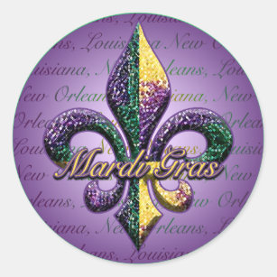 Mardi Gras bead Fleur de lis 2 Classic Round Sticker