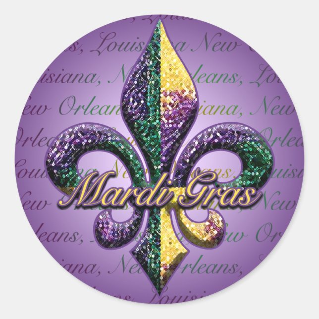 Mardi Gras bead Fleur de lis 2 Classic Round Sticker (Front)