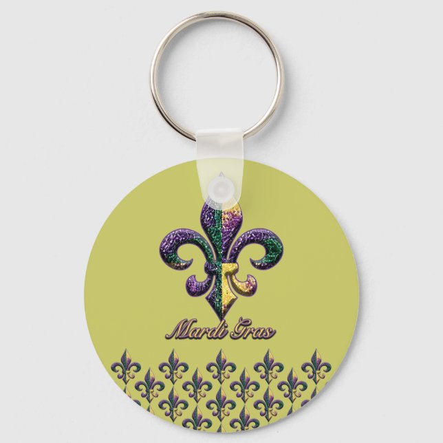 Mardi Gras bead Fleur de lis 2 Keychain (Front)