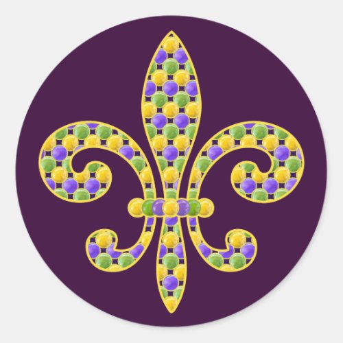 Mardi Gras bead Fleur de lis Classic Round Sticker