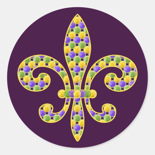 Mardi Gras bead Fleur de lis Classic Round Sticker | Zazzle.com