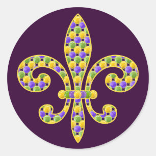 Mardi Gras bead Fleur de lis Classic Round Sticker