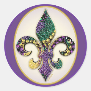 Mardi Gras Bead Fleur de lis Classic Round Sticker