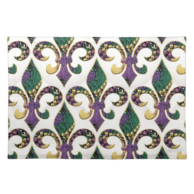 Mardi Gras Bead Fleur de lis Cloth Placemat (Front)