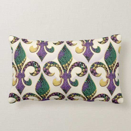 Mardi Gras Bead Fleur de lis Lumbar Pillow