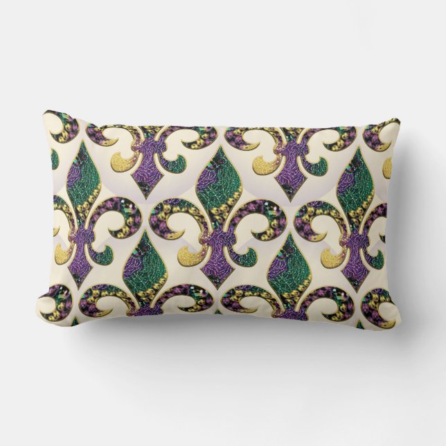 Mardi Gras Bead Fleur de lis Lumbar Pillow (Front)