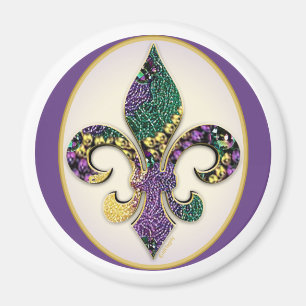 Mardi Gras Bead Fleur de lis Magnet
