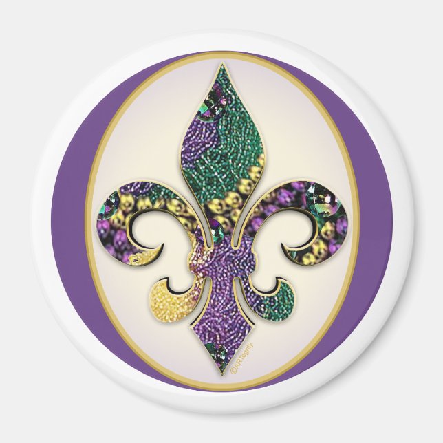 Mardi Gras Bead Fleur de lis Magnet (Front)