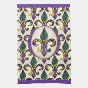 Mardi Gras Bead Fleur de lis Towel