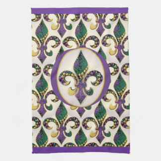 Mardi Gras Bead Fleur de lis Towel