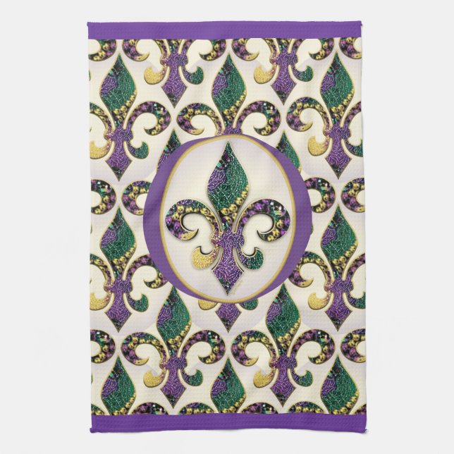 Mardi Gras Bead Fleur de lis Towel (Vertical)