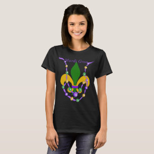 Mardi Gras Bead Necklace and Fleur de Lis T-Shirt