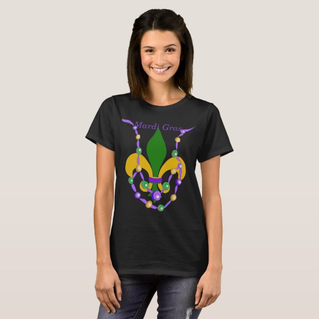 Mardi Gras Bead Necklace and Fleur de Lis T-Shirt (Front Full)
