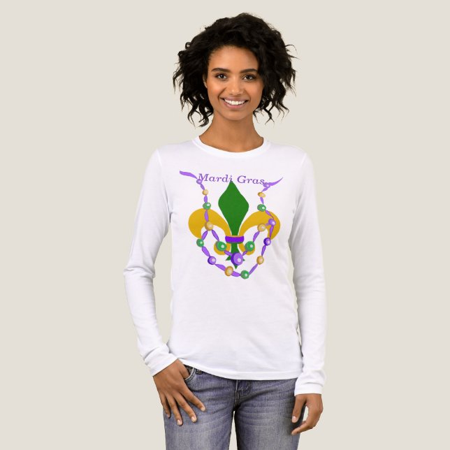 Mardi Gras Bead Necklace and Fleur de Lis Tri-Blend Shirt (Front Full)