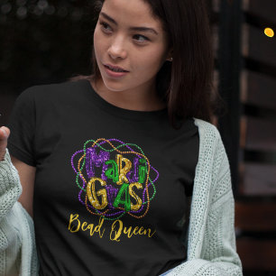 Mardi Gras Bead Queen Custom Text T-Shirt