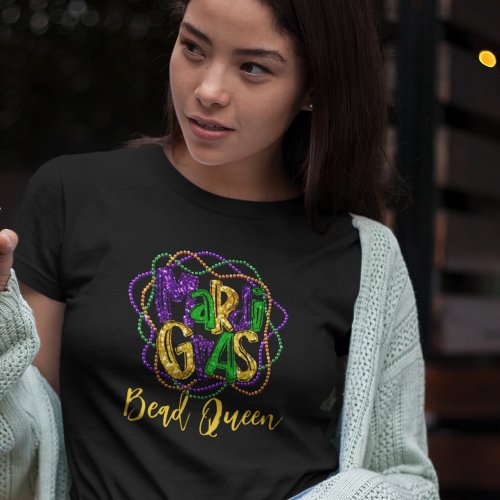 Mardi Gras Bead Queen Custom Text T_Shirt