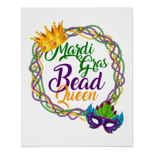 Mardi Gras Bead Queen Fat Tuesday Carnival Poster