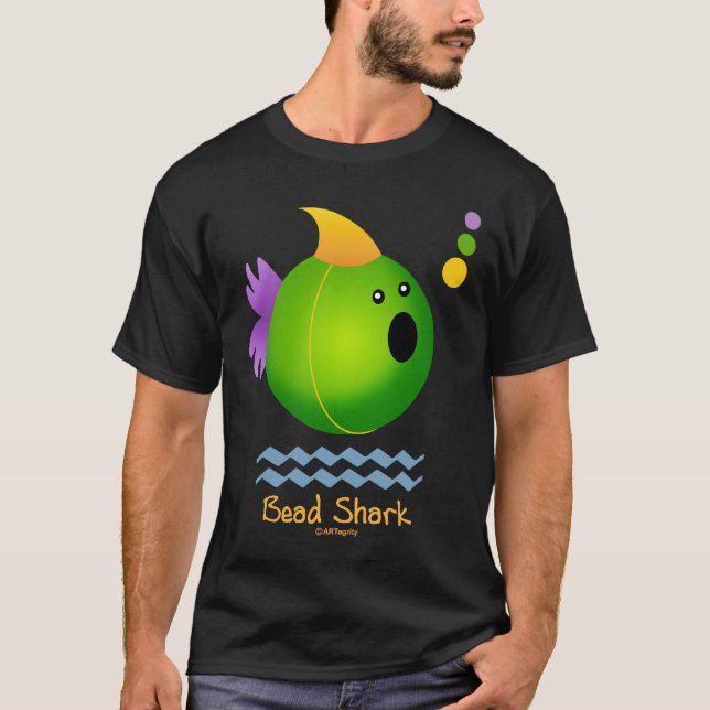 Mardi Gras Bead Shark (green) T-Shirt (Front)