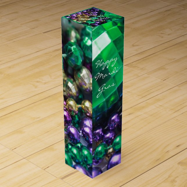 Mardi Gras Bead Throws Custom Wine Bottle Gift Box (Back)