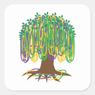 Mardi Gras Bead-Tree Carnival Square Sticker