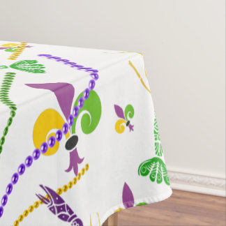 Mardi Gras Beads Crawfish & Fleur De Lis Tablecloth