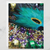 Mardi Gras Beads & Green Feather Mask (Front/Back)