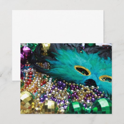 Mardi Gras Beads & Green Feather Mask (Front/Back)