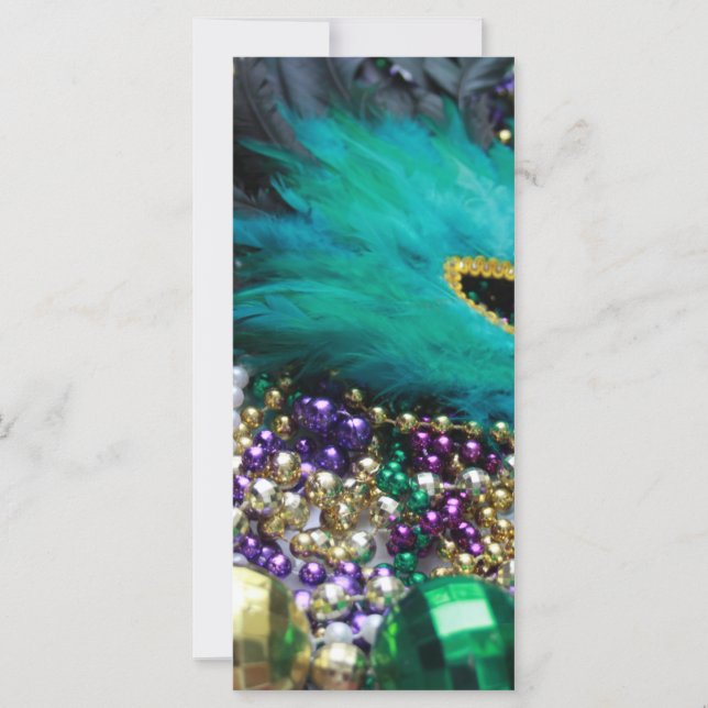 Mardi Gras Beads & Green Feather Mask (Front)