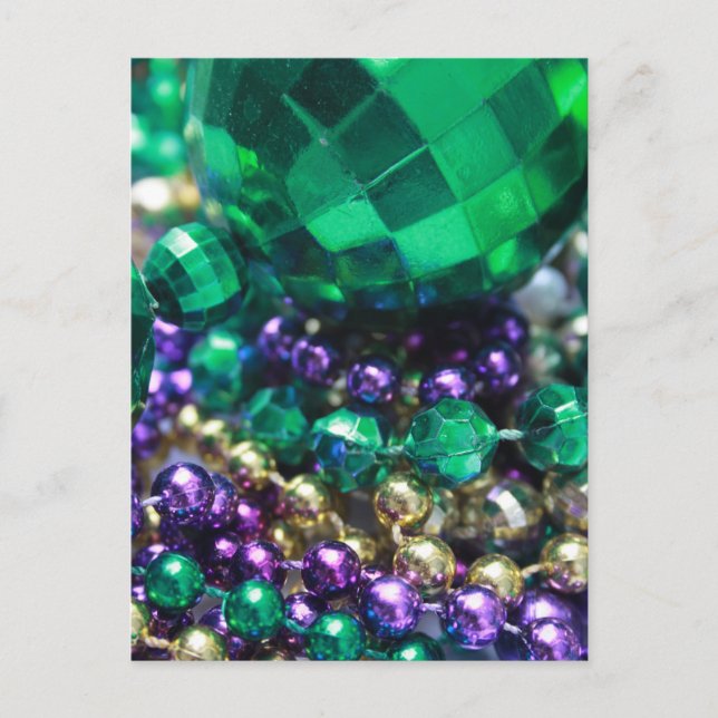 Mardi Gras Beads Green Postcard Invitations (Front)