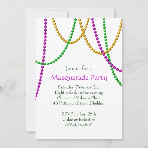 Mardi Gras Beads Invitation (white)