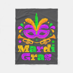 Mardi Gras Beads Mask Feather Fleece Blanket